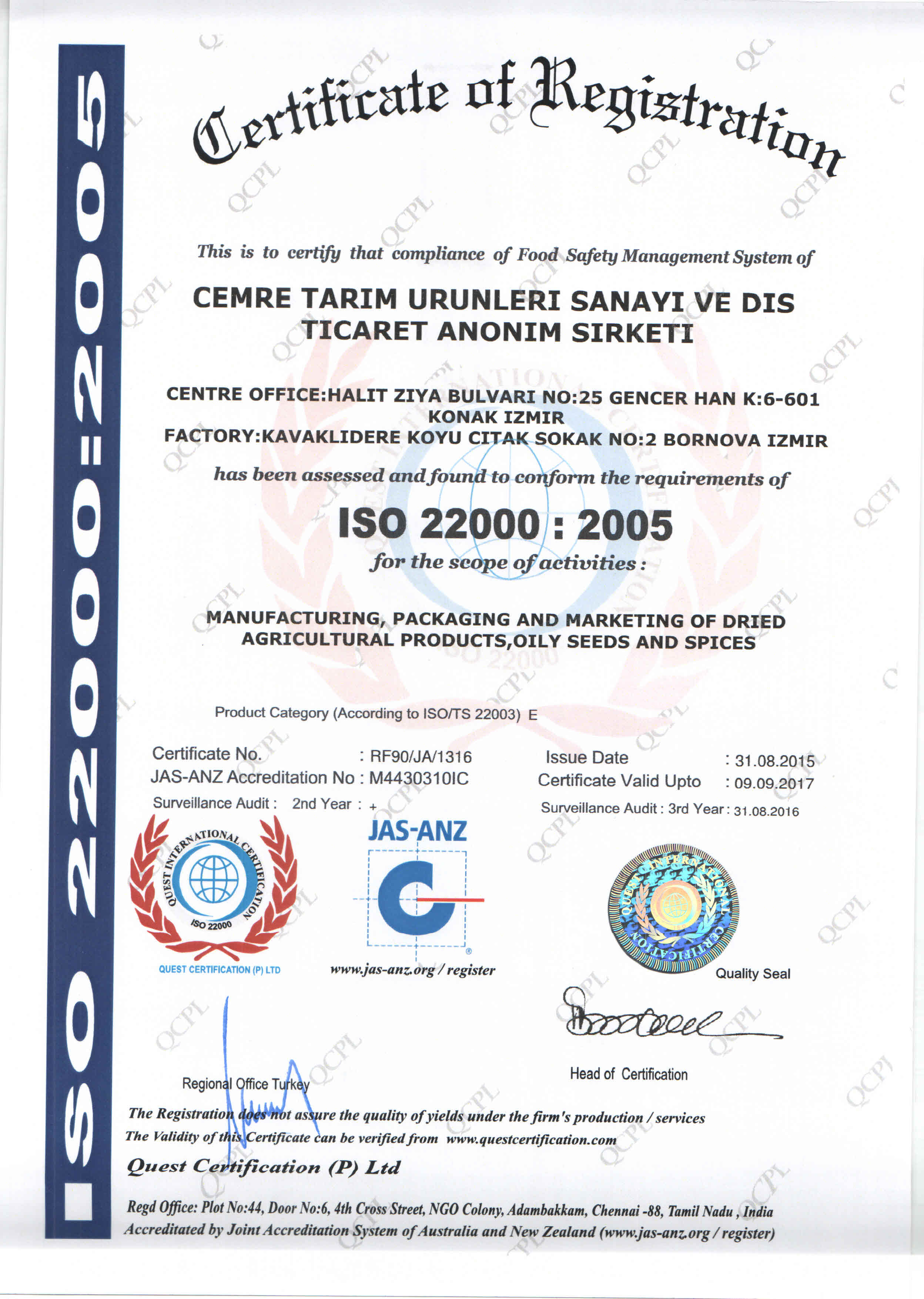 Certifications Cemre Tar M